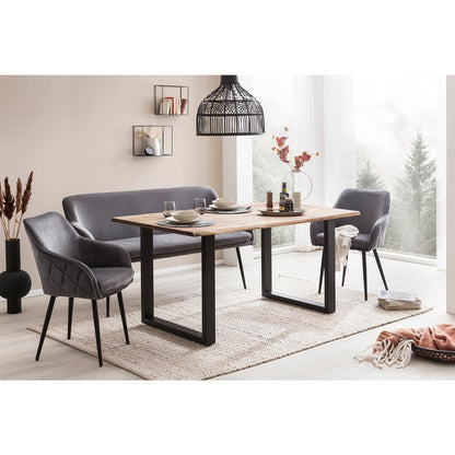 Bank 160 cm fluweel grijs – luxe eetkamerbank met armleuningen