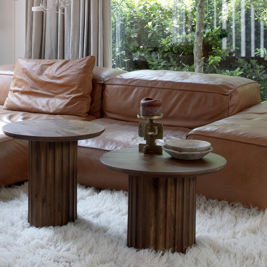 Bullnose bijzettafel bruin 50 cm — zijaanzicht