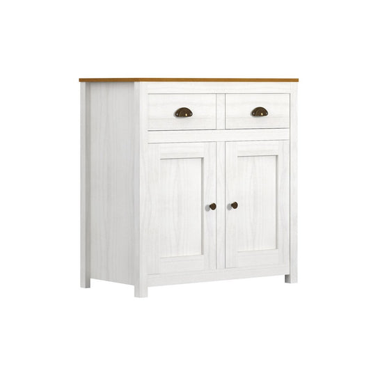 Dressoir landelijk massief dennenhout – wit met bruine bovenplaat | SIT Möbel (86×90×45 cm)