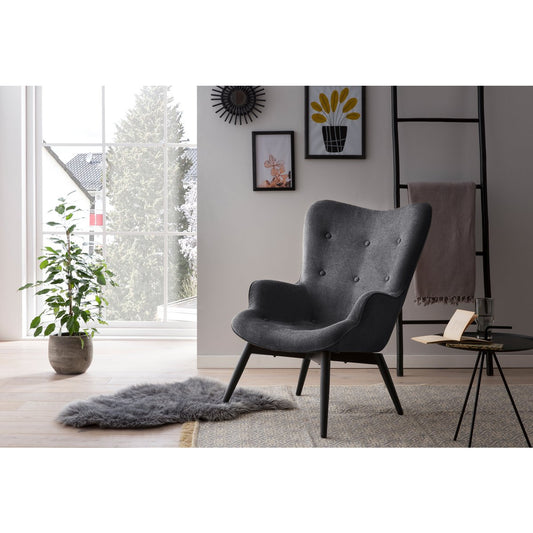 Fauteuil donkergrijze structuurstof – Scandinavisch design met armleuningen