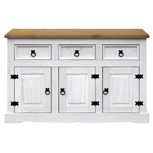 Dressoir massief dennenhout – wit gewaxed met honingkleurig blad (130 cm)