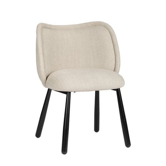 Twee beige Pole To Pole Panda eetkamerstoelen met een modern design, comfortabele kussens en een stevig metalen frame, staand in een sfeervolle setting.