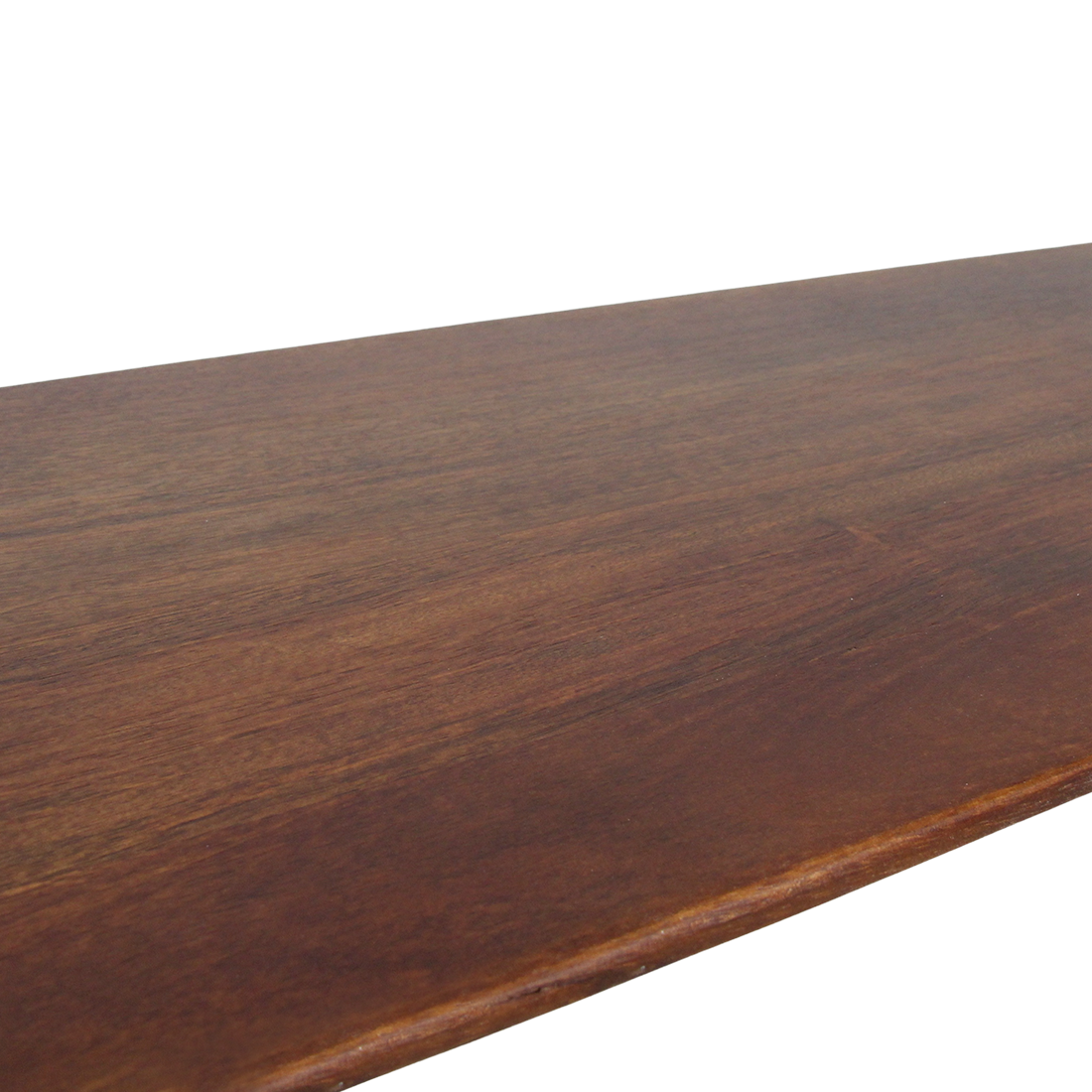 Bullnose eetkamerbank bruin van mangohout — close-up materiaal — MEUBELIER