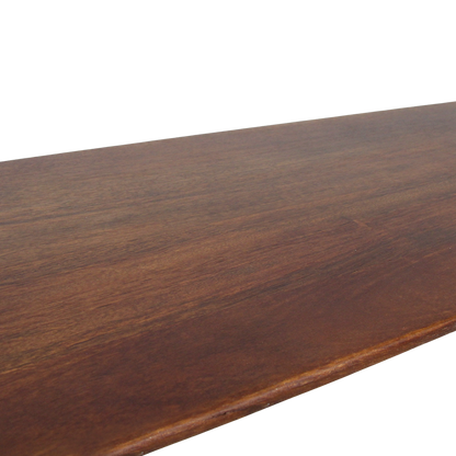 Bullnose eetkamerbank bruin van mangohout — close-up materiaal — MEUBELIER