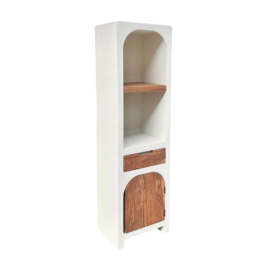 Hoge kast met veel opbergruimte – Scandinavisch wit & acaciahout (175 cm)