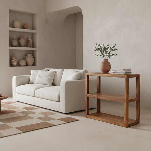 Bullnose mangohouten opbergrek met 3 planken – 100x38x90 cm — opbergkast kopen bij MEUBELIER