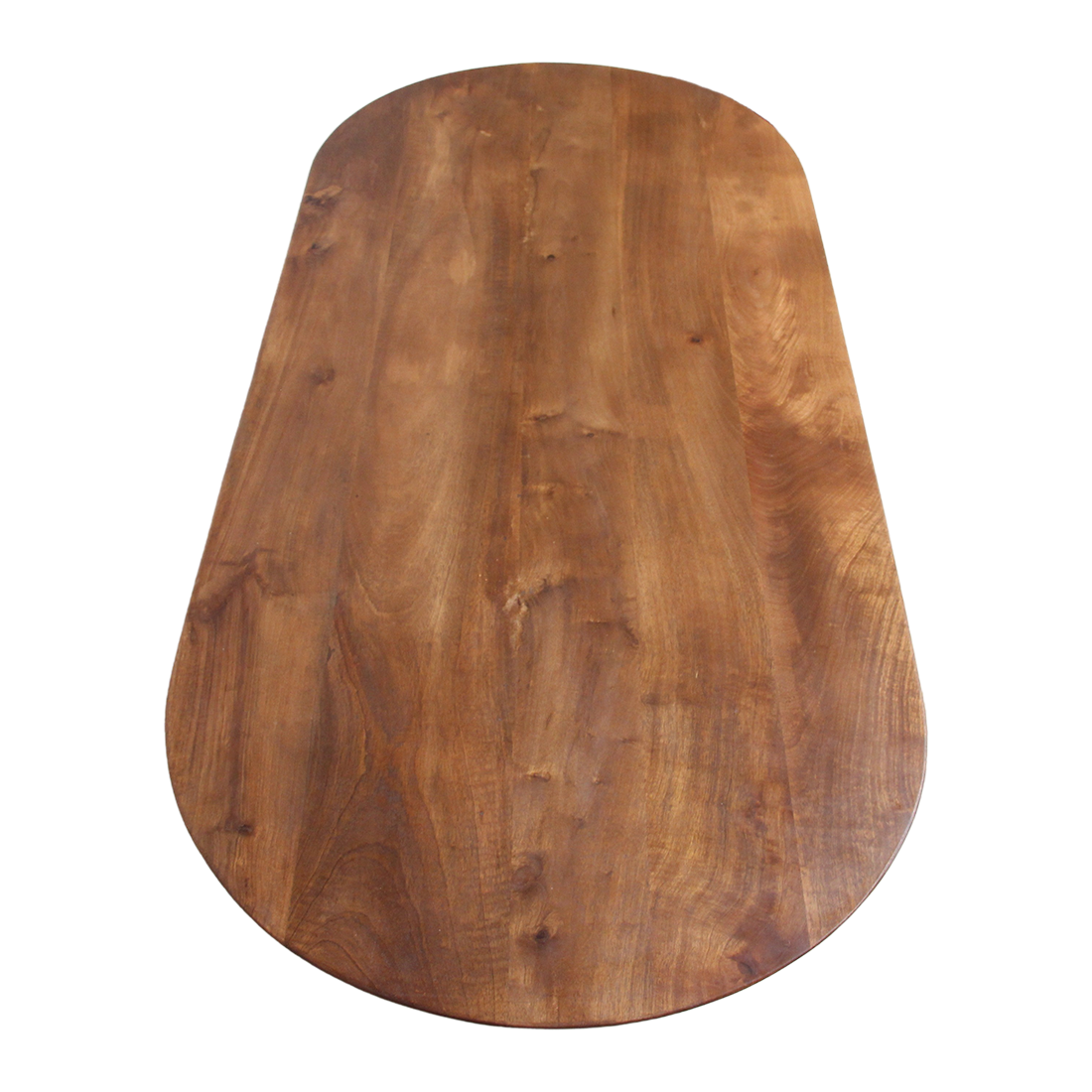 Bullnose salontafel bruin van massief mangohout — schuine hoek — MEUBELIER