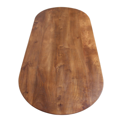 Bullnose salontafel bruin van massief mangohout — schuine hoek — MEUBELIER