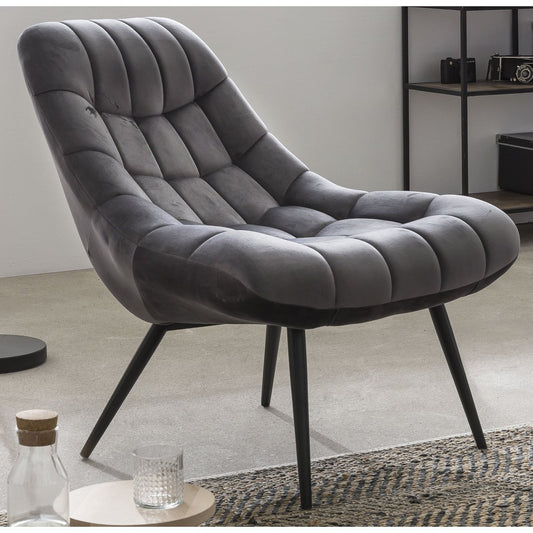 Fauteuil XXL van fluweel – grijs met zwarte metalen poten