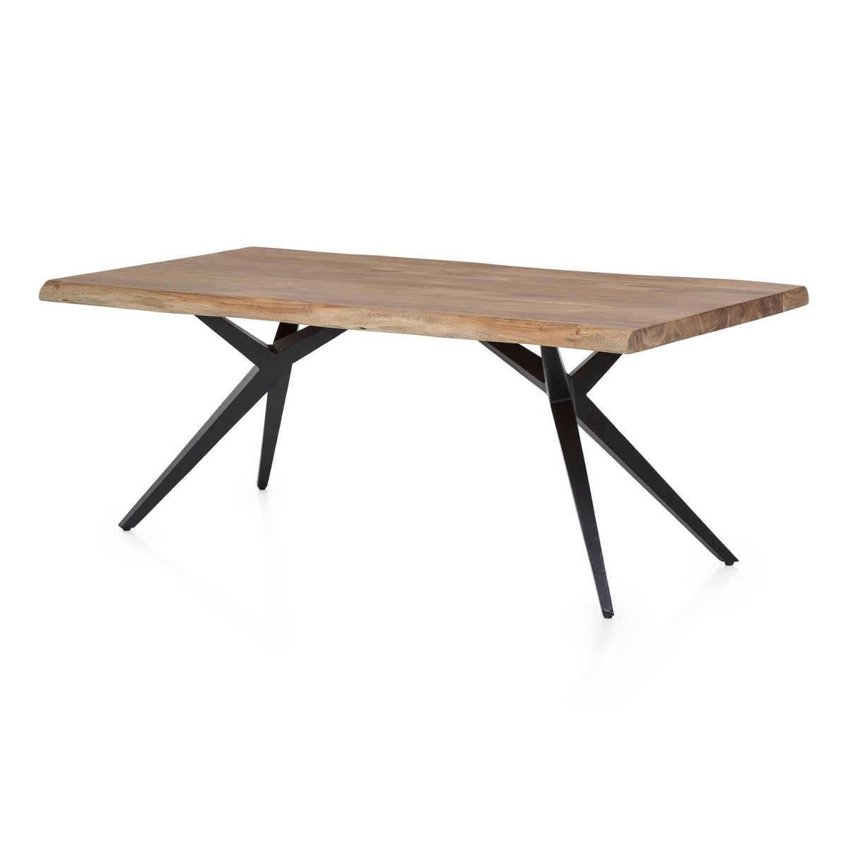 Acaciahouten eettafel 160x85 cm met natuurlijke boomrand – antiek zwart frame