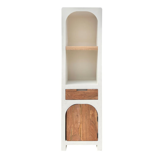 Hoge kast met veel opbergruimte – Scandinavisch wit & acaciahout (175 cm)