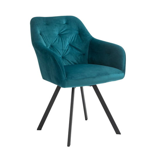 SalesFever eetkamerstoel Turquoise met 360° Draaifunctie – Fluweel & Zwart Metaal