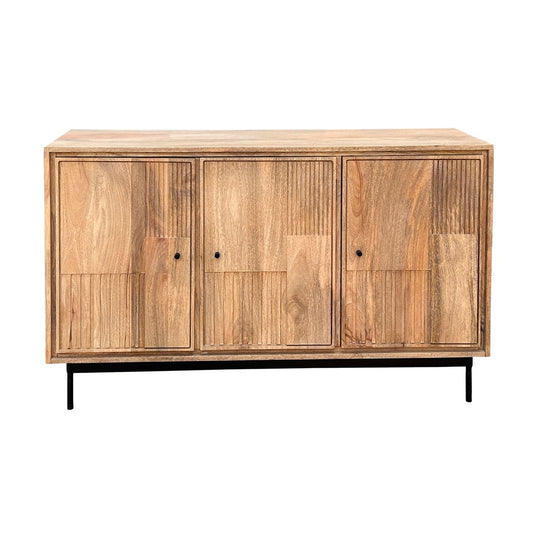 Dressoir met 3 deuren van mangohout – lamellenfront en zwarte poten