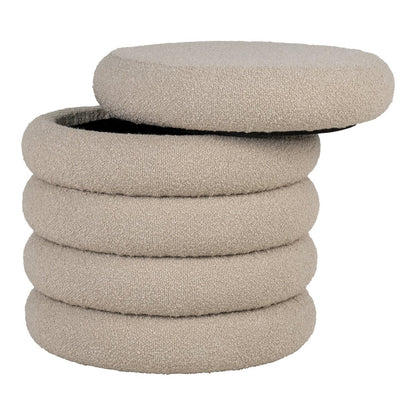 Brooklyn Poef met Opbergruimte – Beige Bouclé Ø44 x H44 cm