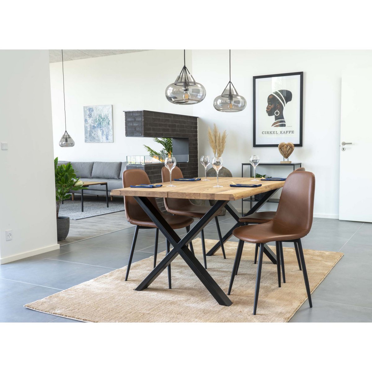 House Nordic Stockholm Eetkamerstoel - Bruin PU-leer, Set van 2