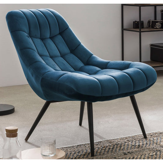Fauteuil XXL velours blauw met zwarte metalen poten – SalesFever