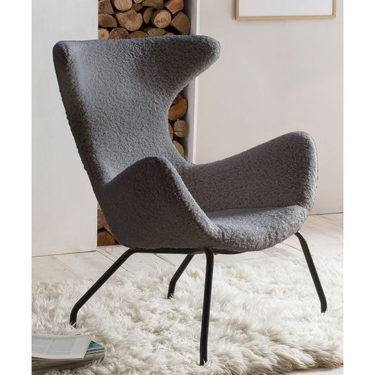 Relax fauteuil teddybont grijs – Scandinavische relaxstoel met 4-voets metalen frame