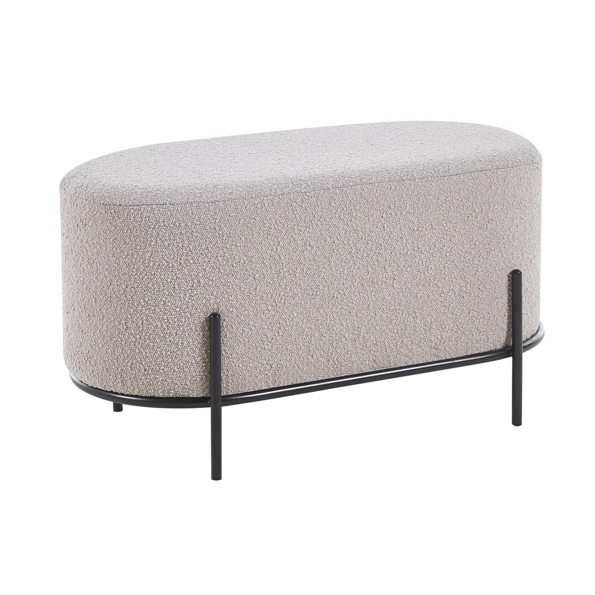 Bouclé poef taupe – 80x40 cm | Zwart metalen frame