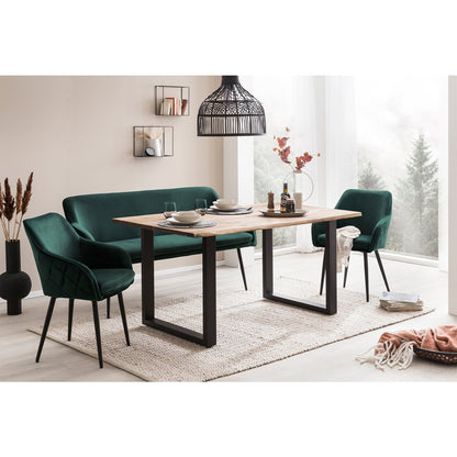 Bank 160 cm fluweel dennengroen – luxe eetkamerbank met armleuningen