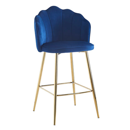 Set van 2 barkrukken – schelpdesign, donkerblauw fluweel, goud