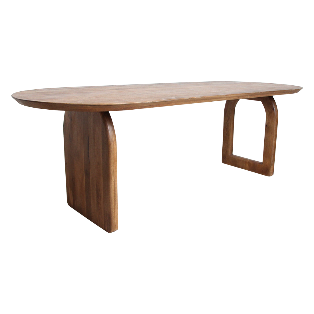 Bullnose eettafel bruin – massief mangohout (mix onderstel) — achteraanzicht — MEUBELIER