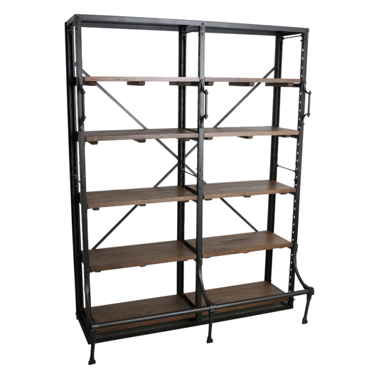 Archiefkast dubbel – industriële boekenkast met 12 houten planken