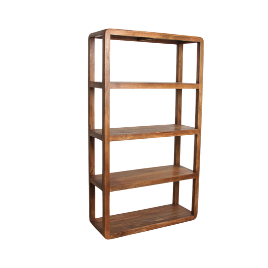 Bullnose rek 5-planken – Mangohout (100x38x177 cm) — zijaanzicht