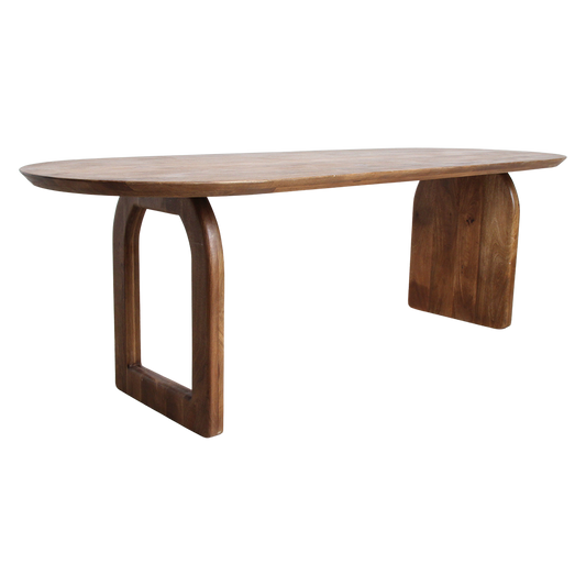 Bullnose eettafel bruin – massief mangohout (mix onderstel) — zijaanzicht