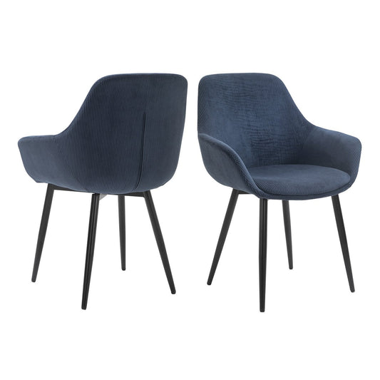 SalesFever Eetkamerstoel Set Corduroy Donkerblauw Zwart Frame (2 st.)