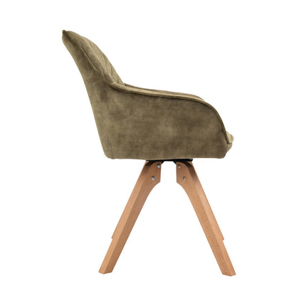 SalesFever Vintage Eetkamerstoel Groen Velours - 180° Draaibaar Comfort