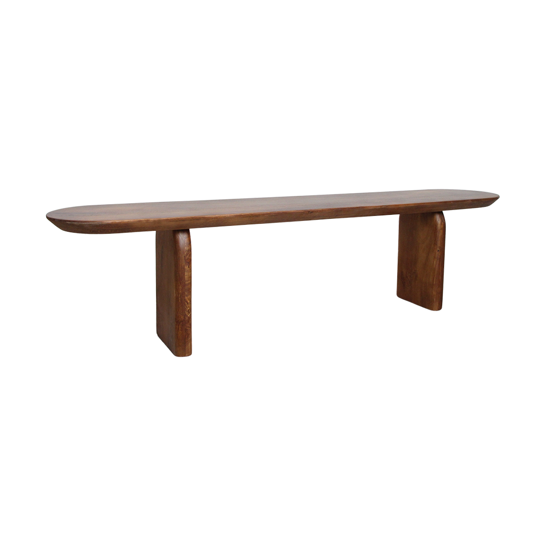 Bullnose eetkamerbank bruin van mangohout — zijaanzicht