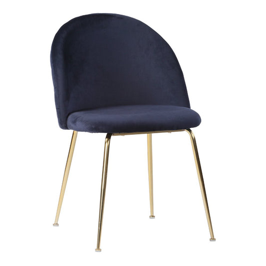 House Nordic Geneve eetkamerstoel in blauw fluweel met messinglook stalen poten, set van 2, modern design