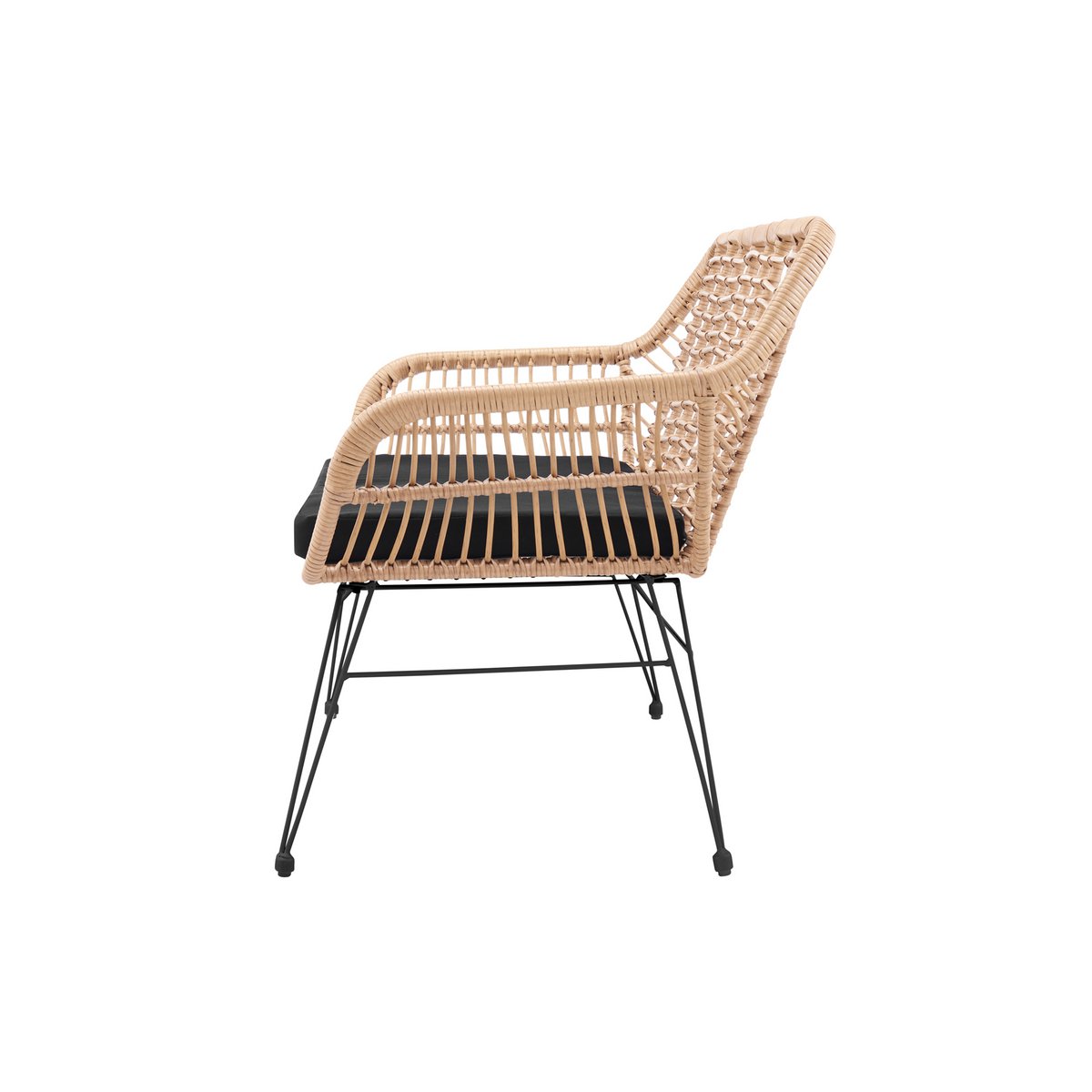Bank in naturel rotan-look met zwart frame – 2-zits, binnen & buiten