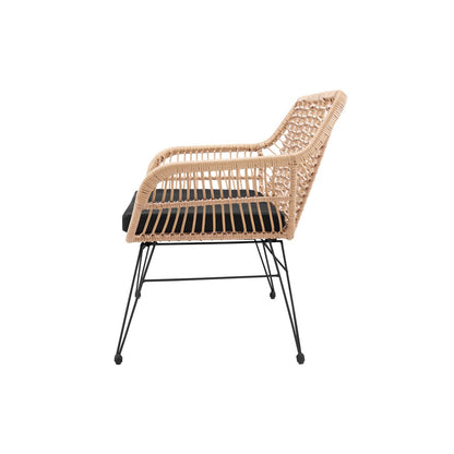 Bank in naturel rotan-look met zwart frame – 2-zits, binnen & buiten