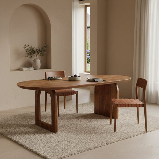 Bullnose eettafel bruin – massief mangohout (mix onderstel) — eettafel kopen bij MEUBELIER