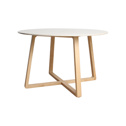 Infinity ronde marmeren eettafel 120 cm – Sungkai hout onderstel