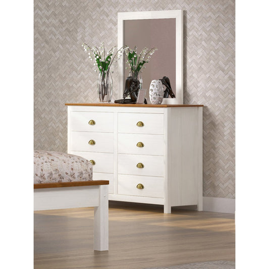 Dressoir met 8 laden – massief dennenhout – wit met bruine top (125x85x41 cm) | SIT Möbel