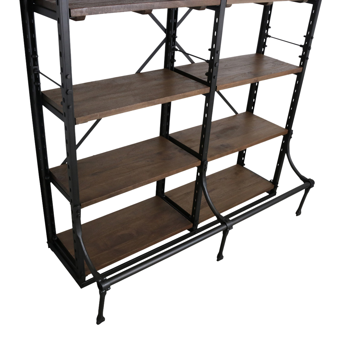 Archiefkast dubbel – industriële boekenkast met 12 houten planken — schuine hoek — MEUBELIER
