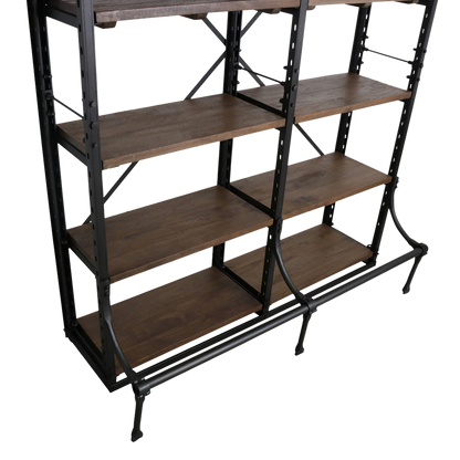 Archiefkast dubbel – industriële boekenkast met 12 houten planken — schuine hoek — MEUBELIER