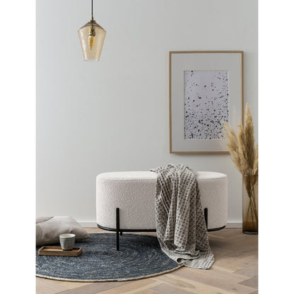 Gestoffeerde kruk bouclé wit | Zwart metalen frame – 80 x 40 cm