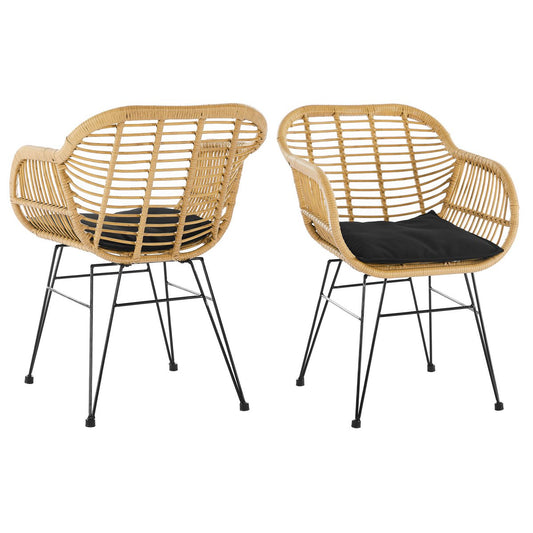 SalesFever Set van 2 eetkamerstoelen in rotan look, naturel – binnen & buiten