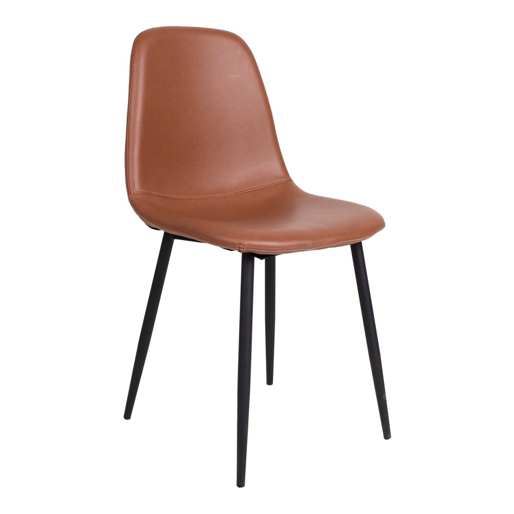 Set van twee House Nordic Stockholm eetkamerstoelen in bruin PU-leer met zwarte metalen poten, modern design