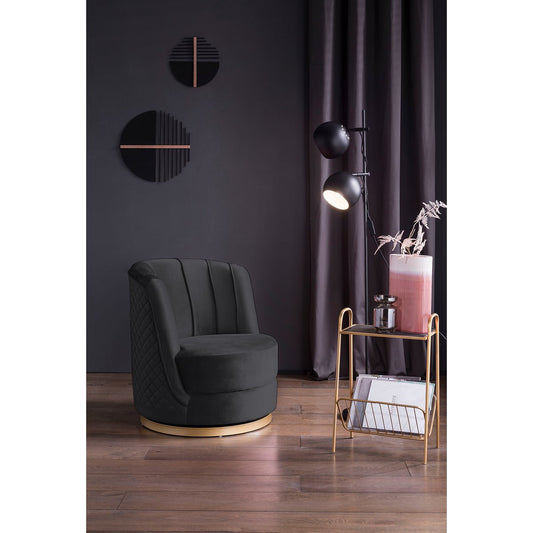Zwarte fluwelen draaifauteuil met goudkleurige voet