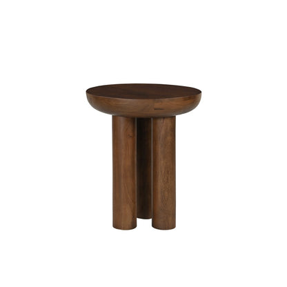 Zijtafel van massief mangohout – rond met 3 poten