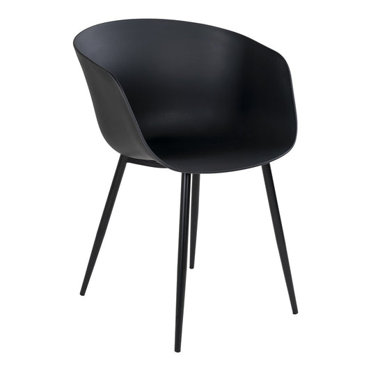 Set van twee zwarte House Nordic Roda eetkamerstoelen met polypropyleen zitting en stalen poten, modern Scandinavisch design
