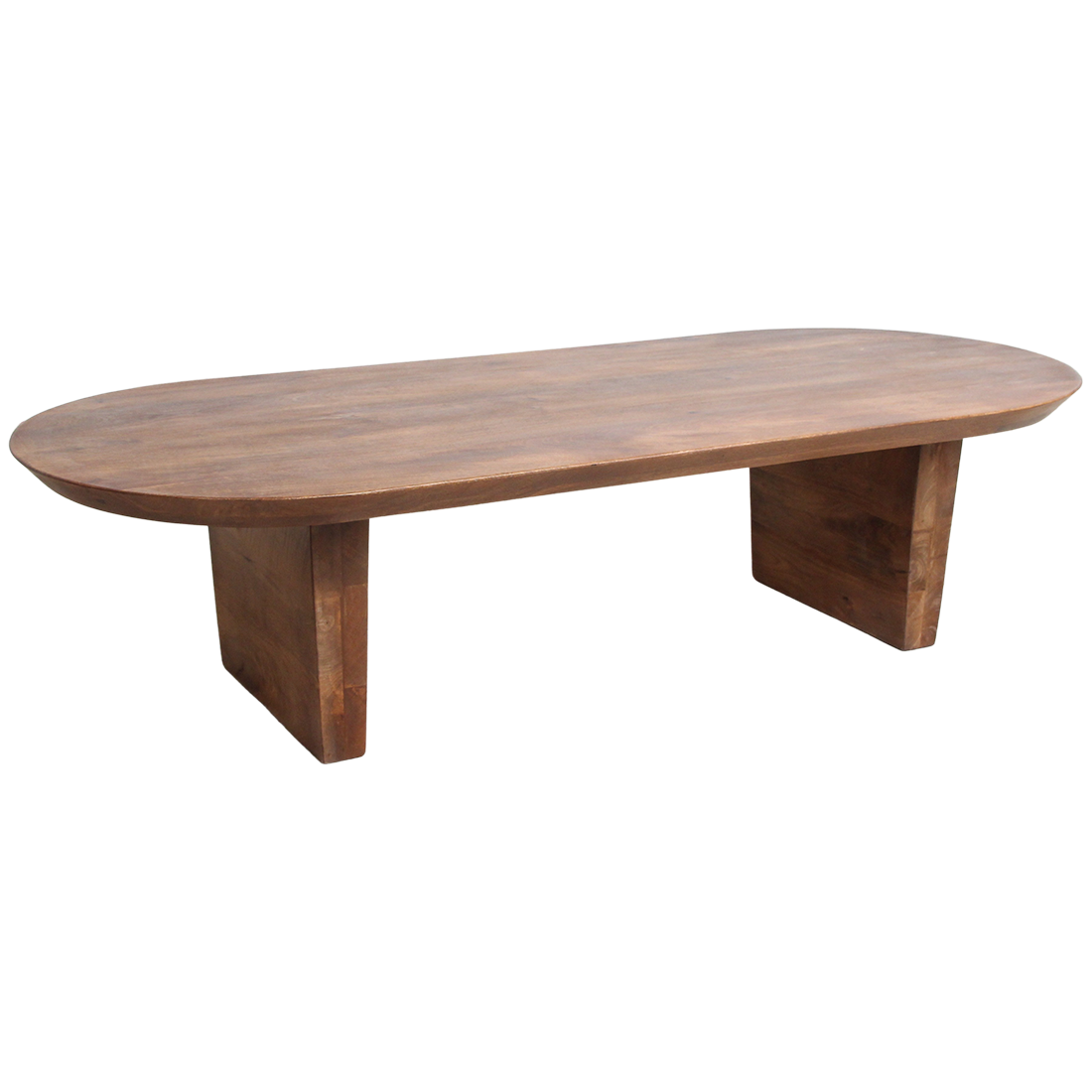 Bullnose salontafel bruin van massief mangohout — zijaanzicht