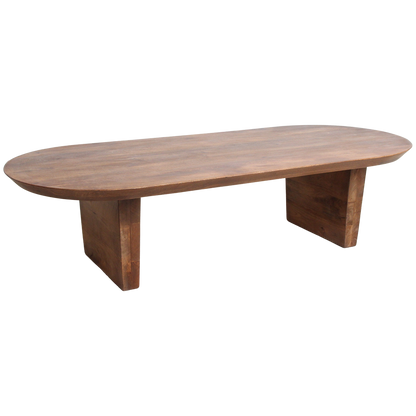 Bullnose salontafel bruin van massief mangohout — zijaanzicht