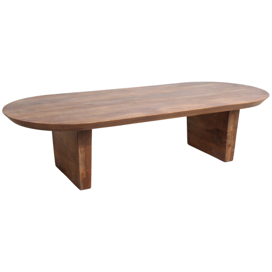 Bullnose salontafel bruin van massief mangohout — zijaanzicht