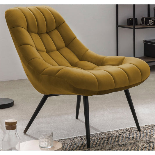 Fauteuil XXL Fluweel Geel – Zwarte Metalen Poten — fauteuil kopen bij MEUBELIER