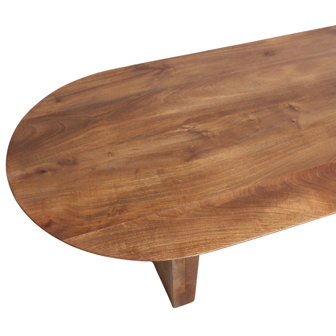 Bullnose salontafel bruin van massief mangohout — maatoverzicht — MEUBELIER